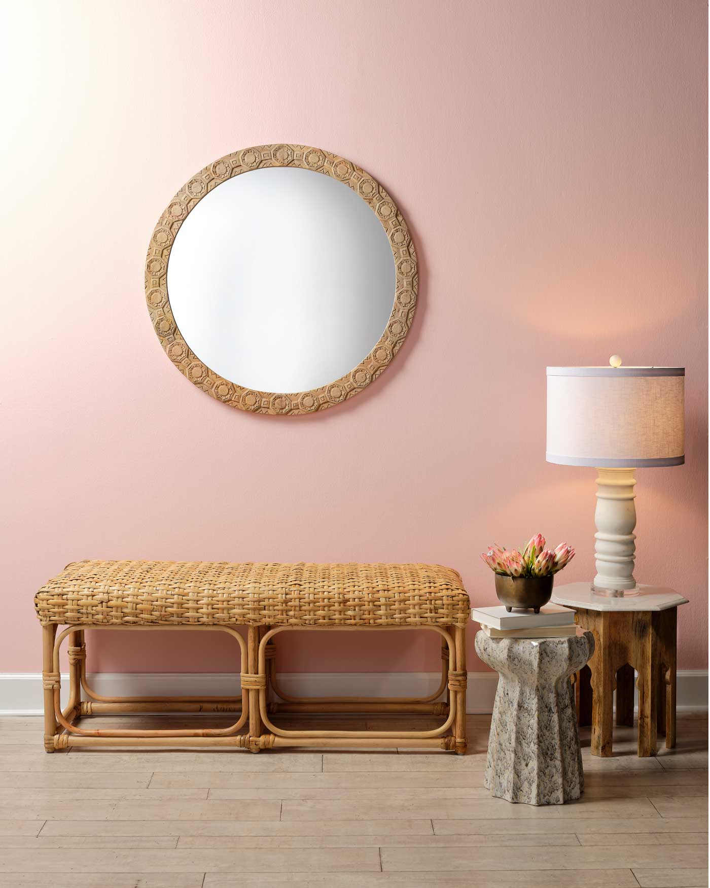 Relief Carved Round Mirror - Image 2