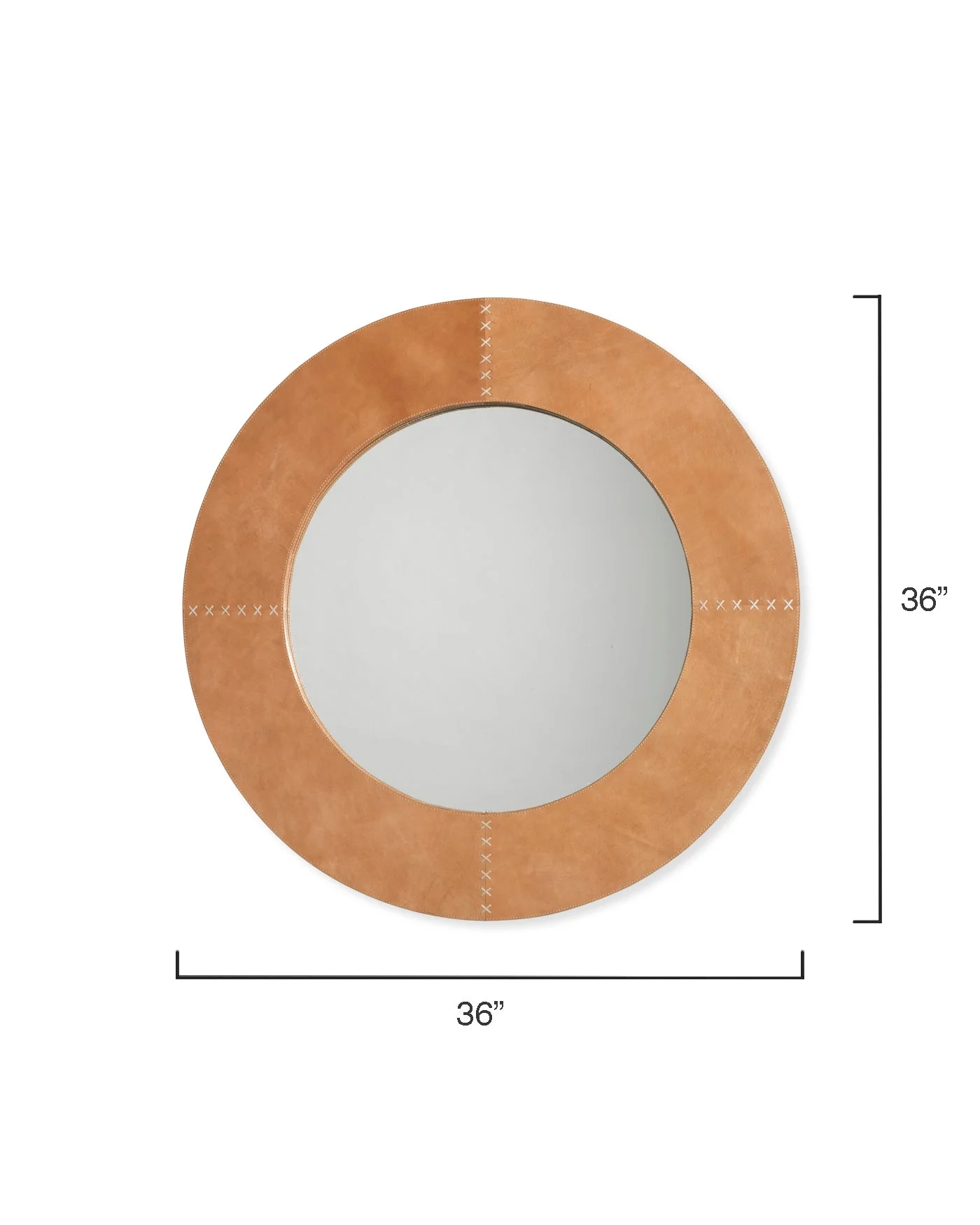 Round Cross Stitch Mirror Buff Leather - Image 3