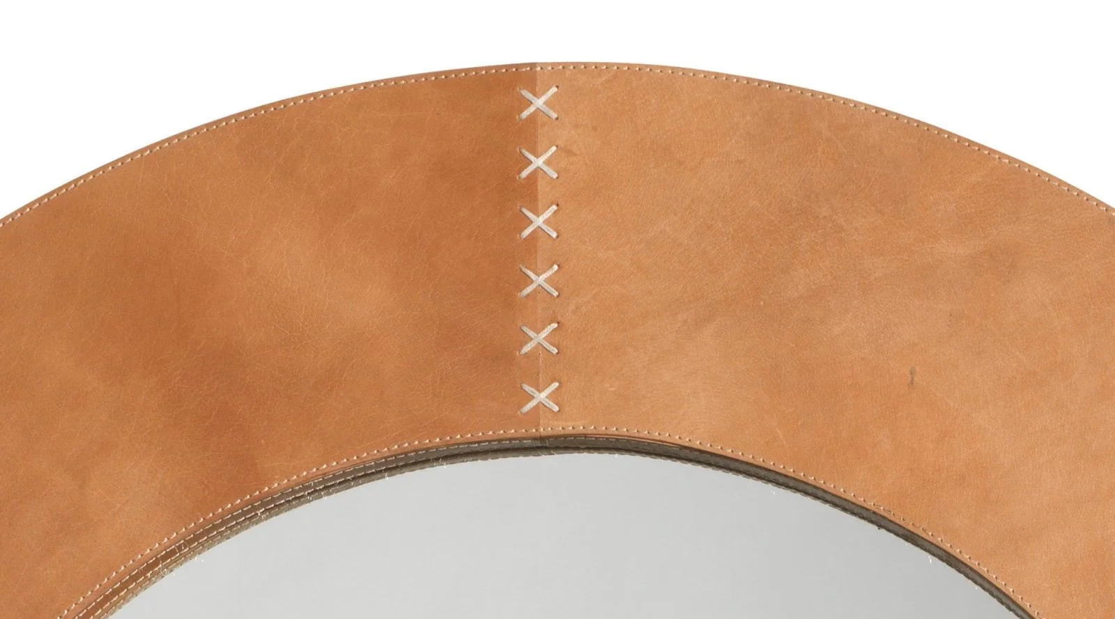 Round Cross Stitch Mirror Buff Leather - Image 4