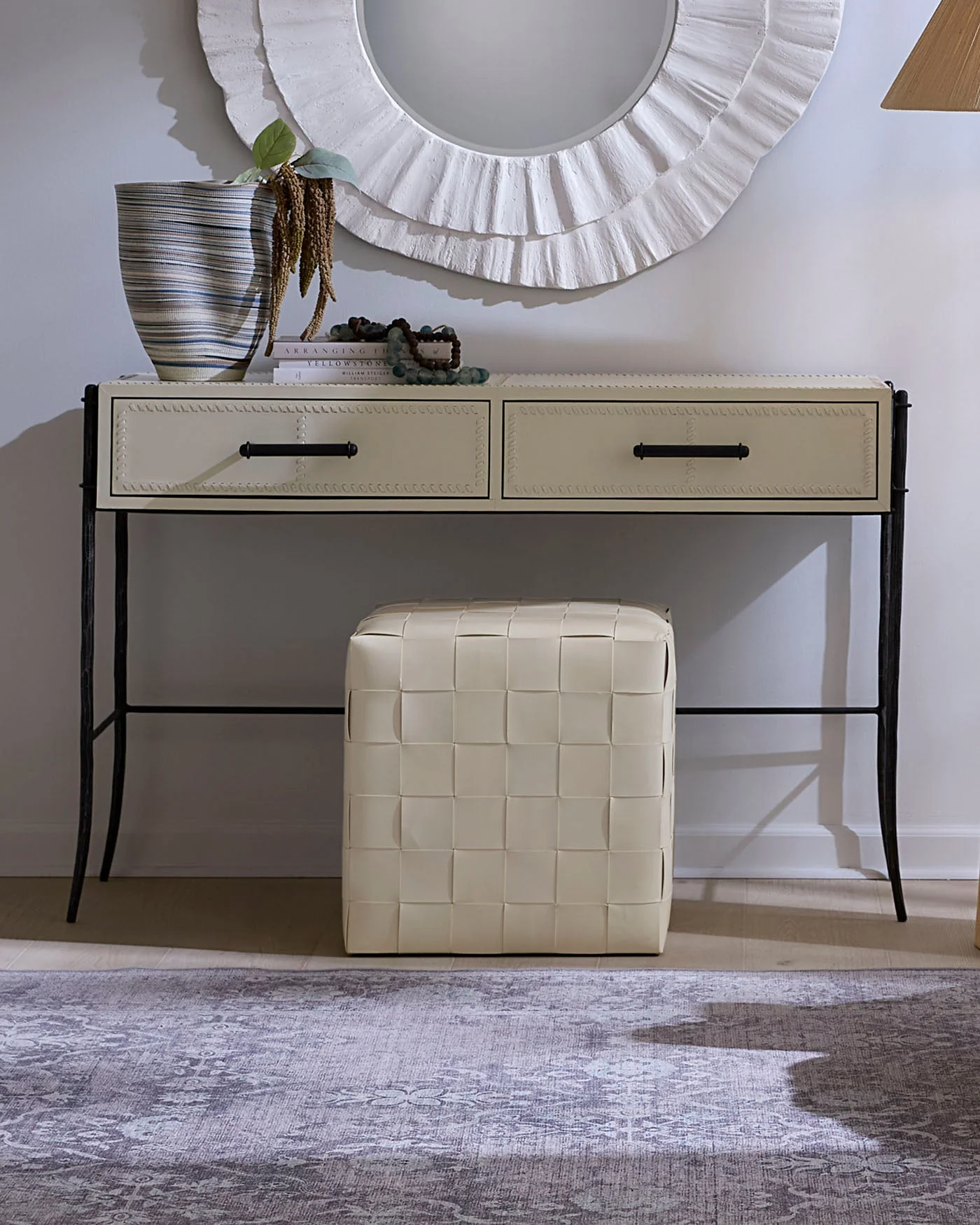 Woven Leather Ottoman - Image 2
