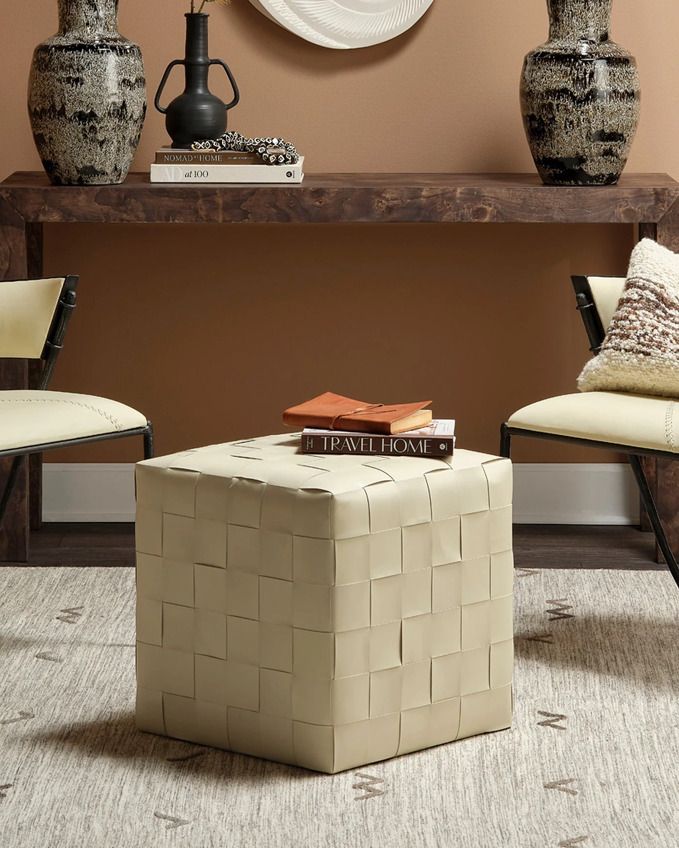 Woven Leather Ottoman - Image 3